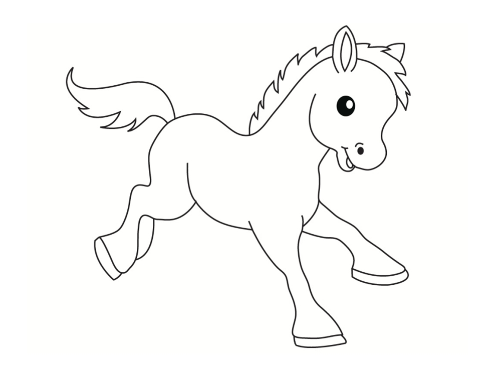 Coloriage Poulain Bébé Poney Heureux - Poney à imprimer