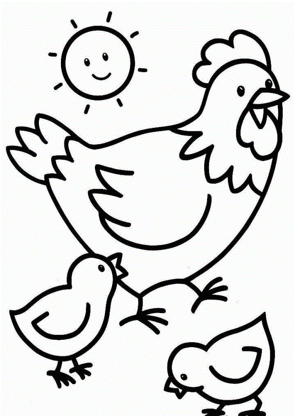 Coloriage Poule Avec Ses Deux Poussins - Poule à imprimer