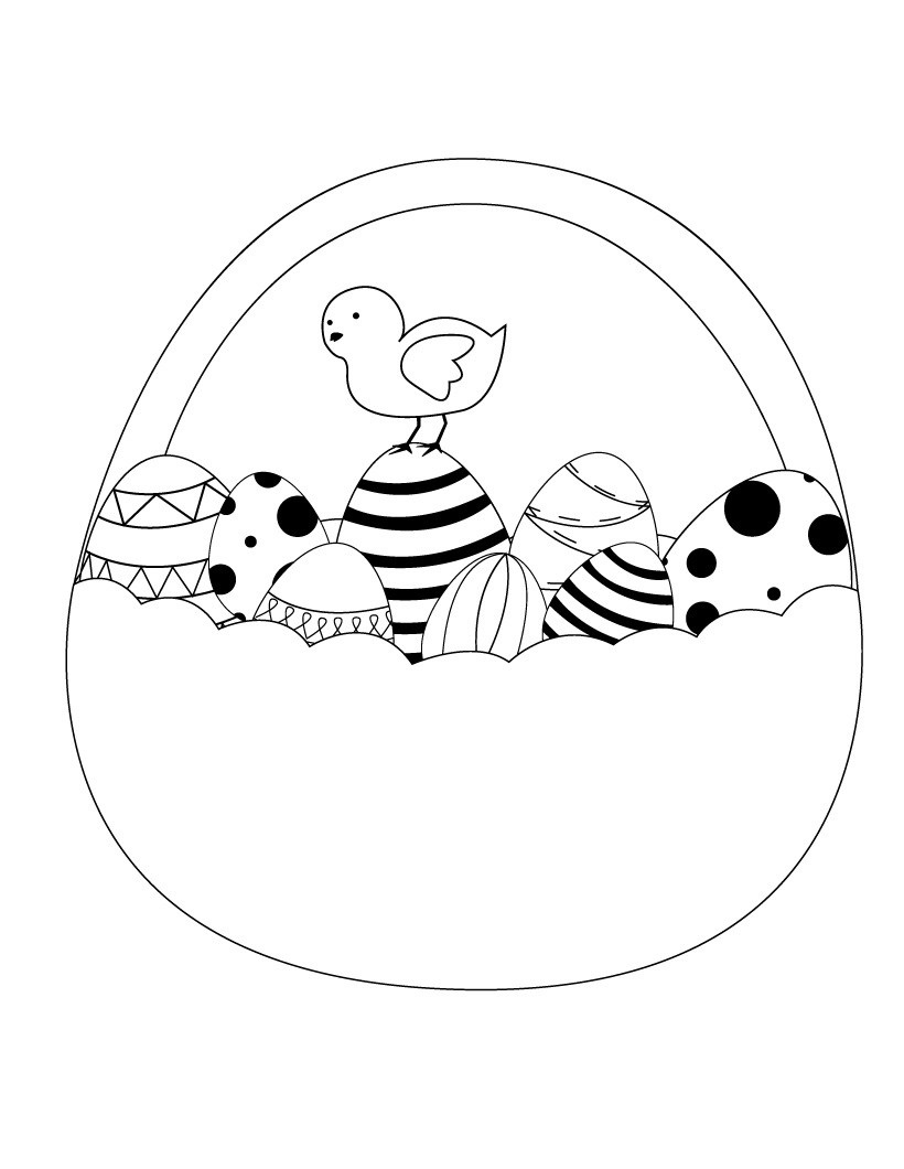 Coloriage Poule De Pâques Poussin Et Panier Œufs - Poule à imprimer