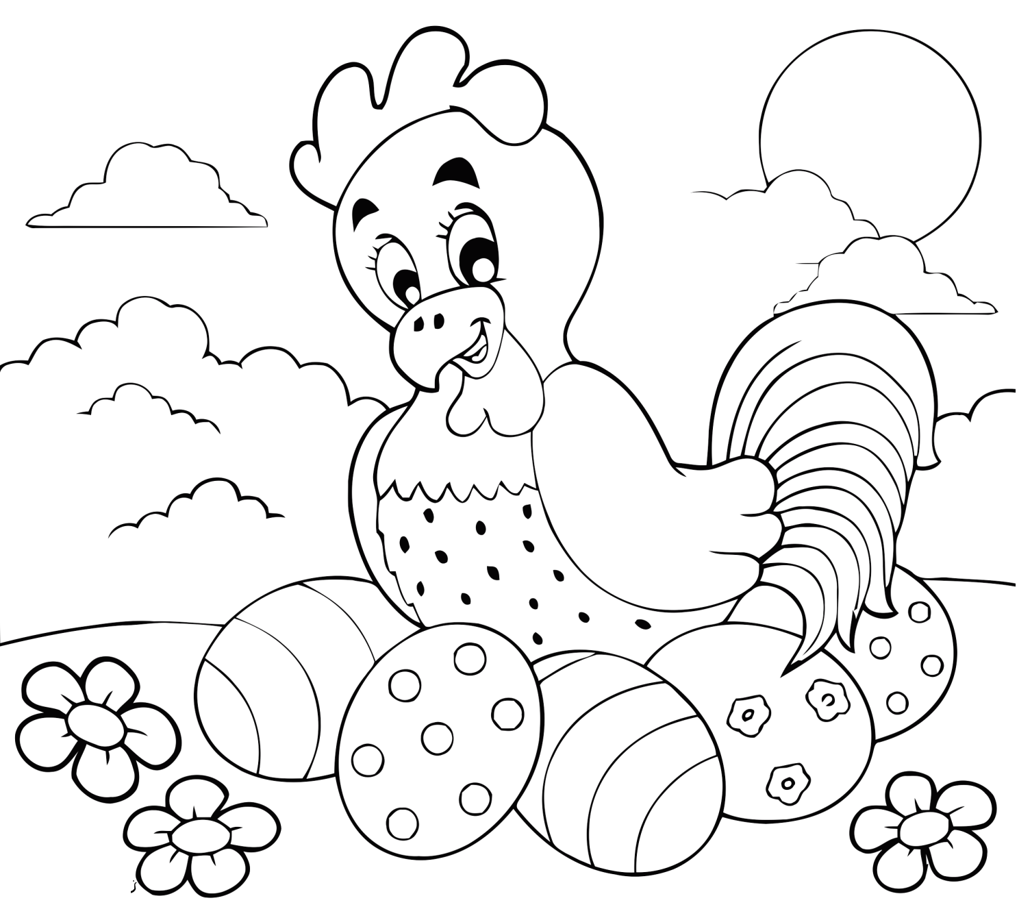 Coloriage Poule Et Œufs De Pâques - Poule à imprimer