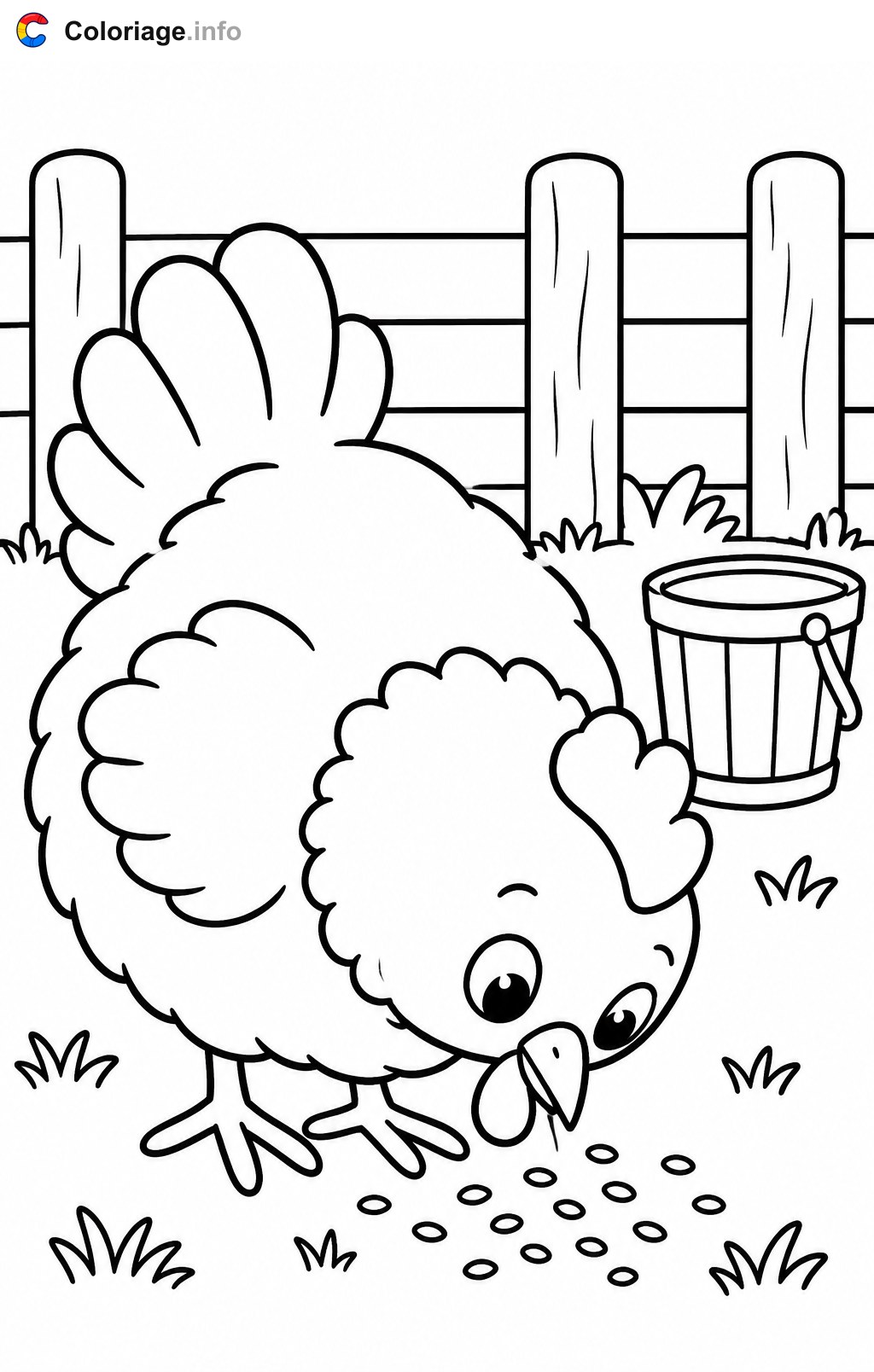 Huhn beim Körnerpiccken – Ausmalbilder zum Ausdrucken — Ausmalbild zum