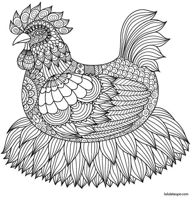 Coloriage Poule Sur Nid Adulte Mandala - Poule à imprimer