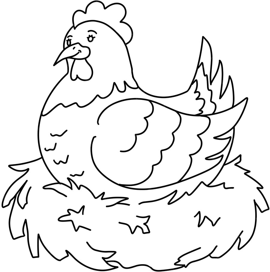 Coloriage Poulet Assis Dans Nid Facile - Poule à imprimer