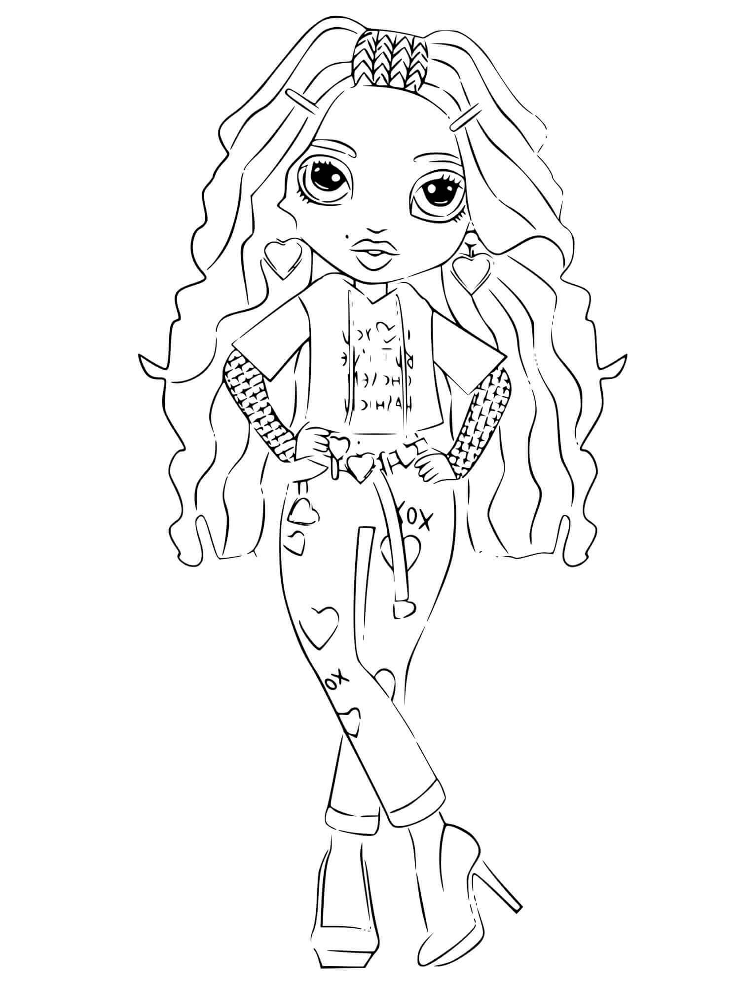 Coloriage Poupée Bella Parker De Rainbow High En Tenue Stylee - Rainbow high à imprimer