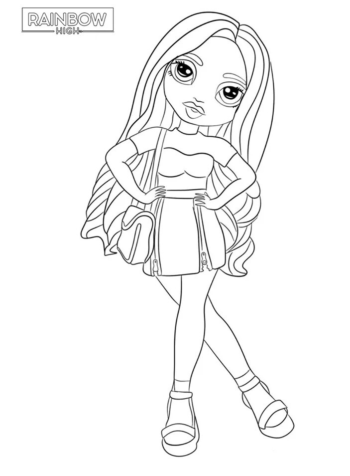 Coloriage Poupée Rainbow High En Robe Courte Et Sandales - Rainbow high à imprimer