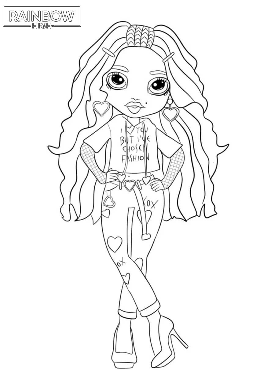 Coloriage Poupée Rainbow High En Tenue De Mode Stylisee - Rainbow high à imprimer