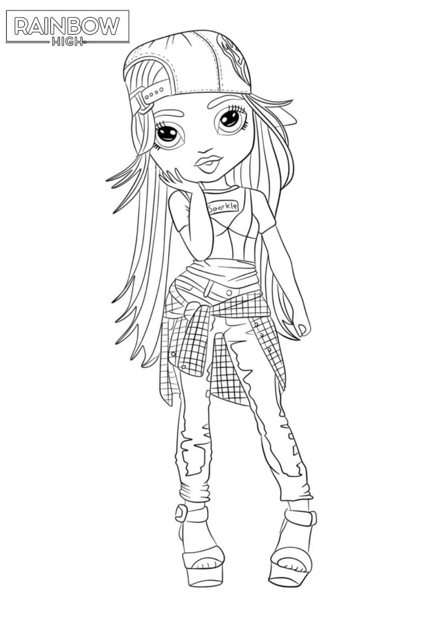 Coloriage Poupée Rainbow High En Tenue Decontractee - Rainbow high à imprimer