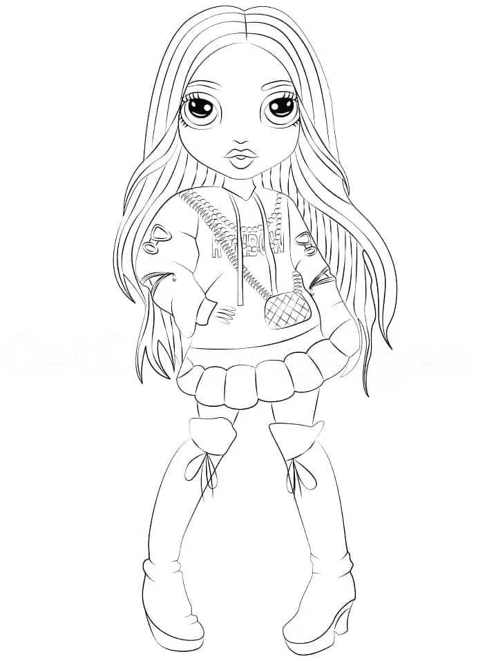 Coloriage Poupée Stylee En Tenue Sportive Et Jupe A Volants - Rainbow high à imprimer