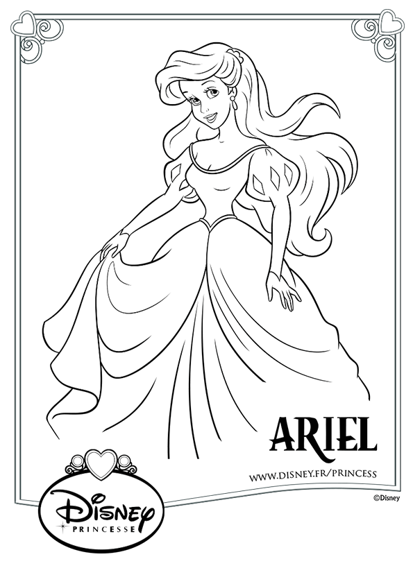 Coloriage Princesse Ariel Disney En Robe - Ariel la petite sirène à imprimer