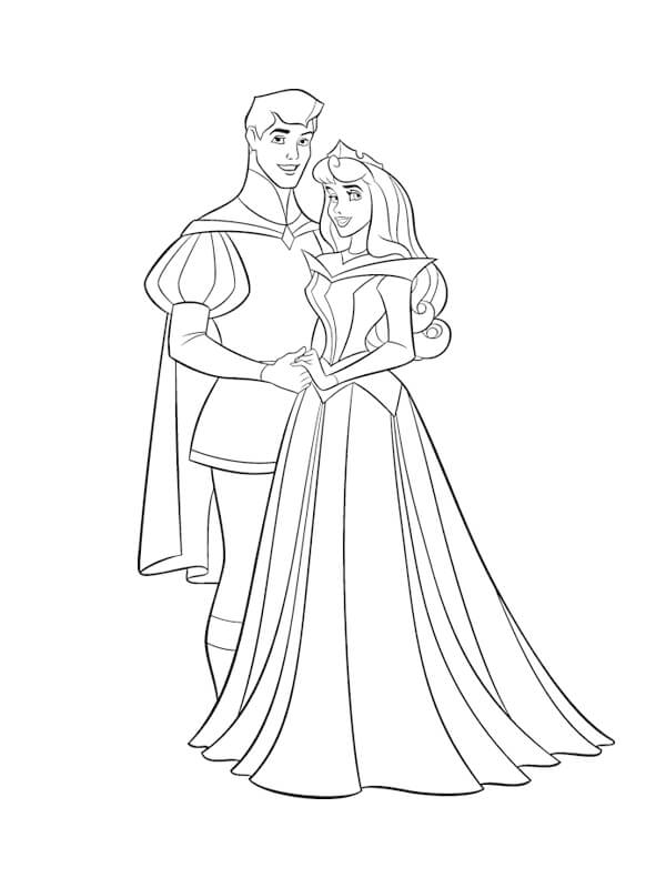 Coloriage Princesse Aurore Et Son Prince Charmant - Aurore à imprimer