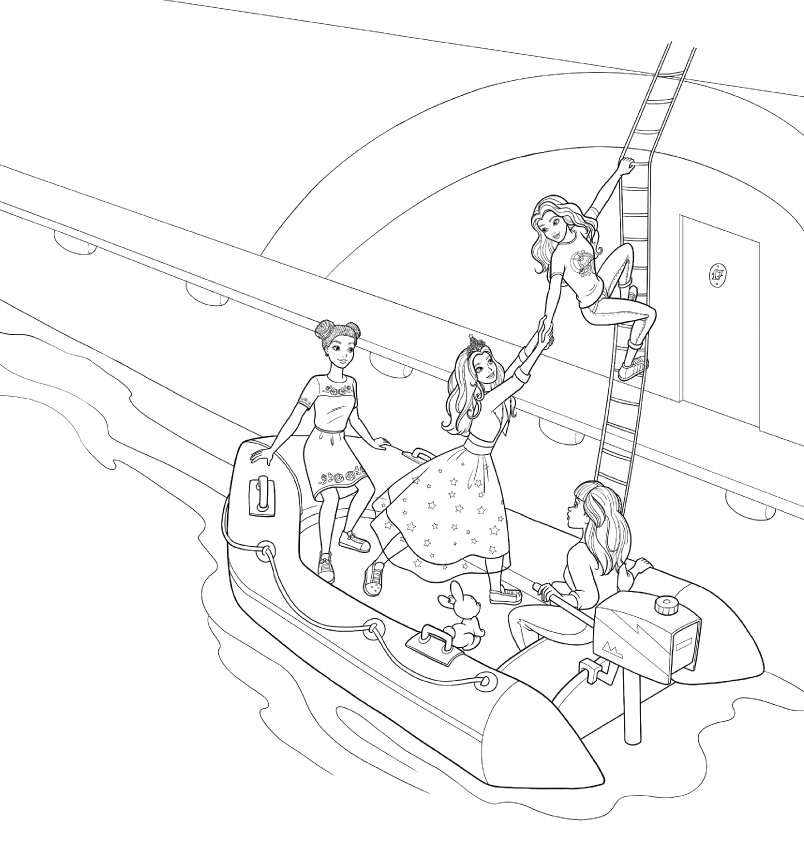 Coloriage Princesse Barbie Stacie Et Barbie Midge Sortent Du Bateau - Barbie princesse à imprimer