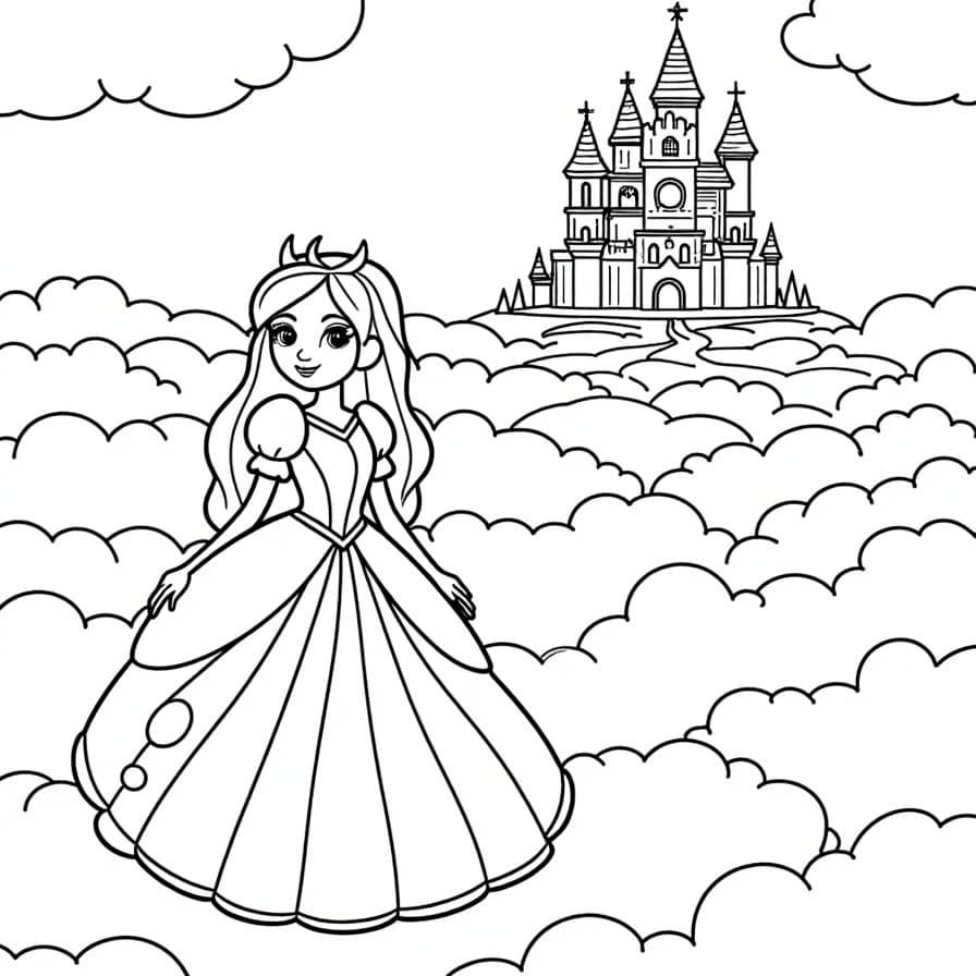 Coloriage Princesse Dans Les Nuages - Princesse à imprimer