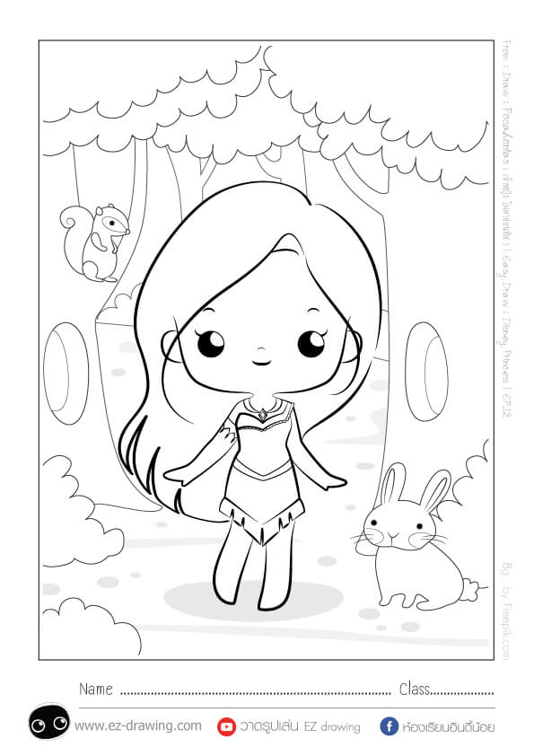 Coloriage Princesse Disney Pocahontas Kawaii - Princesse disney à imprimer