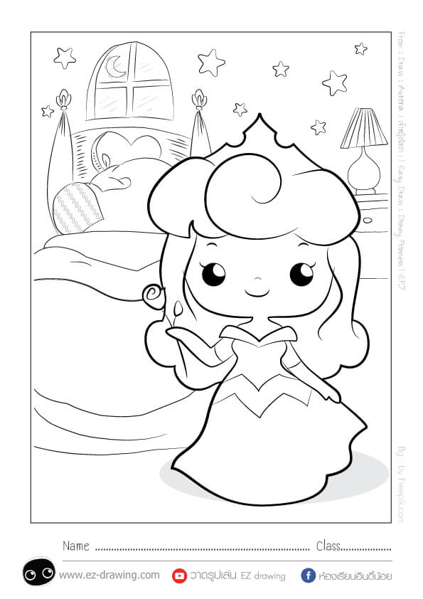 Coloriage Princesse Disney Aurore Kawaii - Princesse disney à imprimer