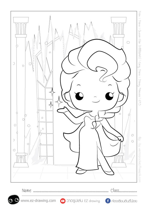 Coloriage Princesse Disney Elsa Kawaii - Princesse disney à imprimer