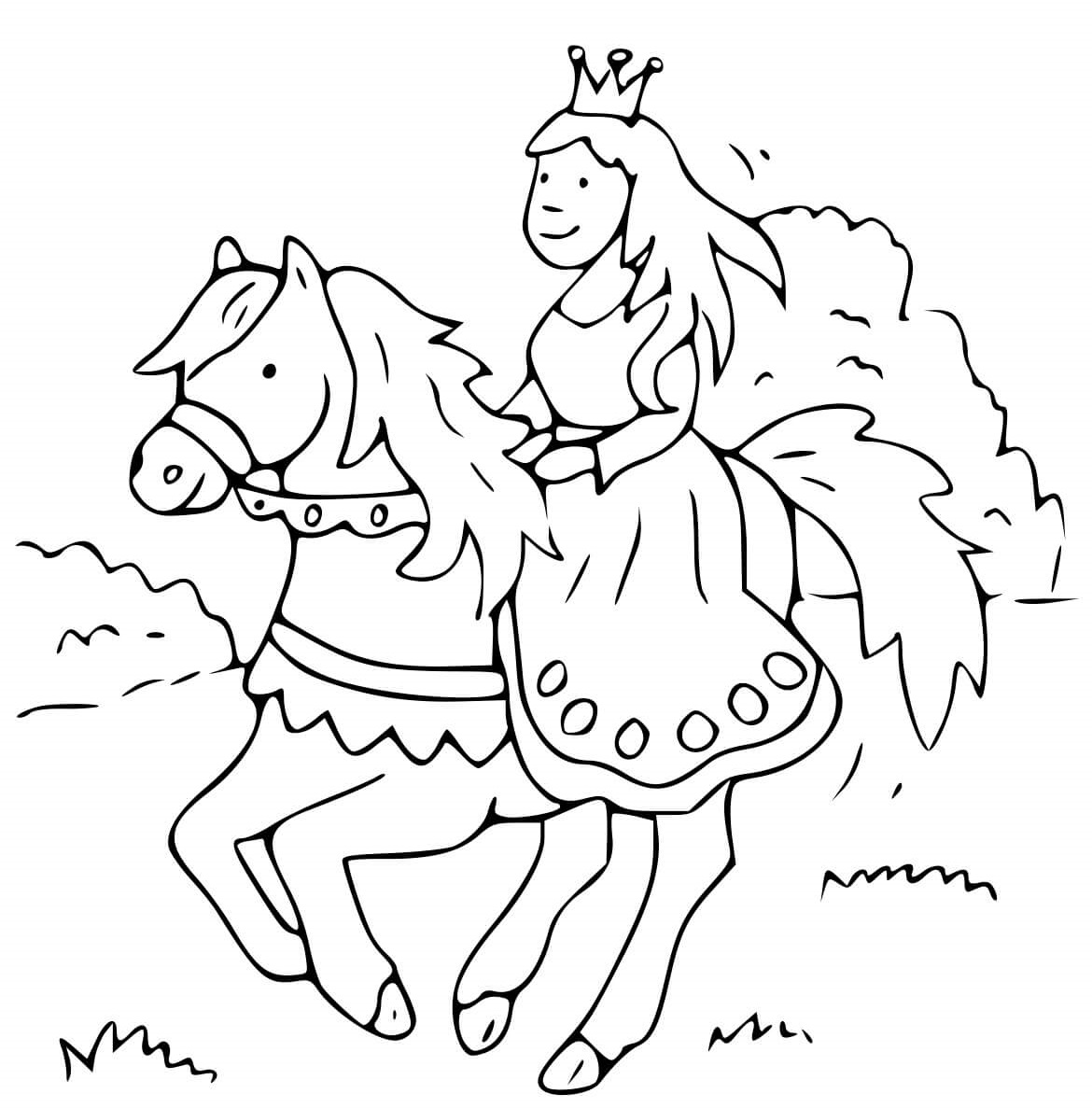 Coloriage Princesse Et Son Cheval Direction Royaume - Cheval à imprimer