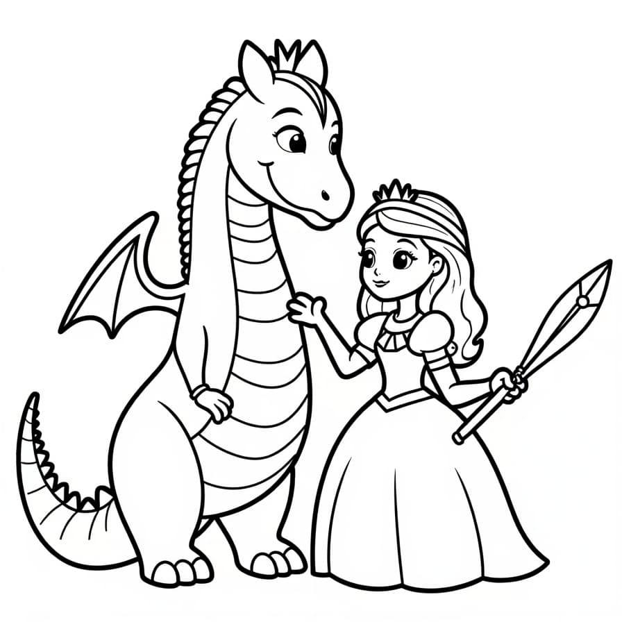 Coloriage Princesse Et Son Dragon Loyal - Princesse à imprimer