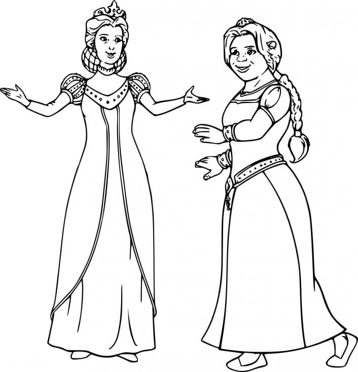 Coloriage Princesse Fiona Et Sa Maman La Reine - Shrek à imprimer