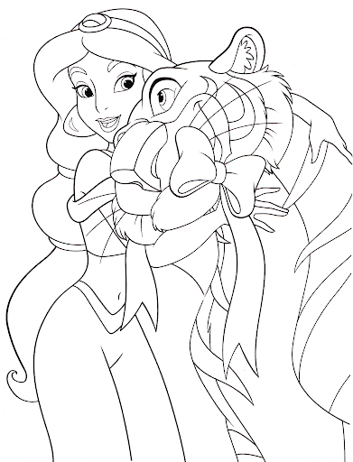 Coloriage Princesse Jasmine Avec Le Tigre Rajah - Jasmine à imprimer