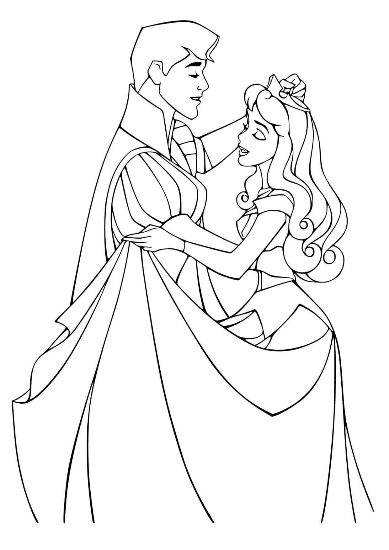 Coloriage Princesse La Belle Au Bois Dormant Et Son Prince Dancent Sur Une Musique Douce - La Belle au bois dormant à imprimer