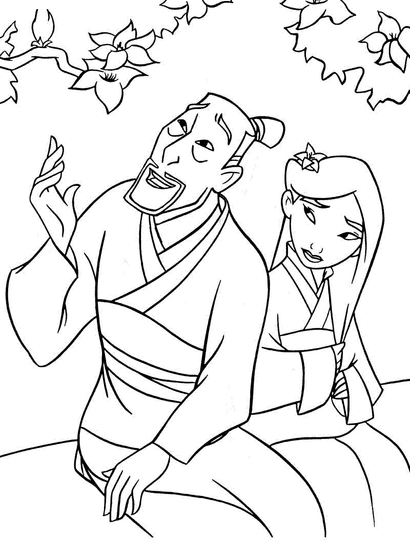 Coloriage Princesse Mulan Et Son Père - Mulan à imprimer