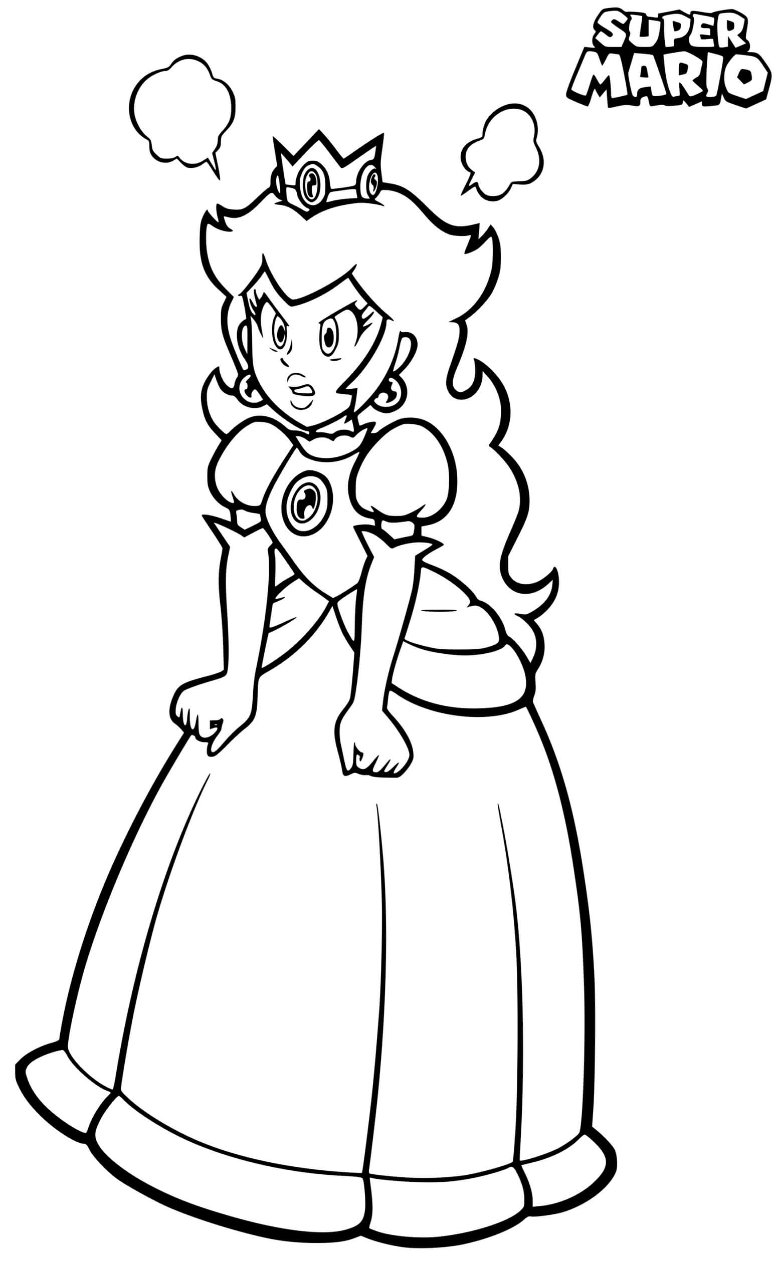 Coloriage Princesse Peach Enervee Et Fâchée - Mario à imprimer