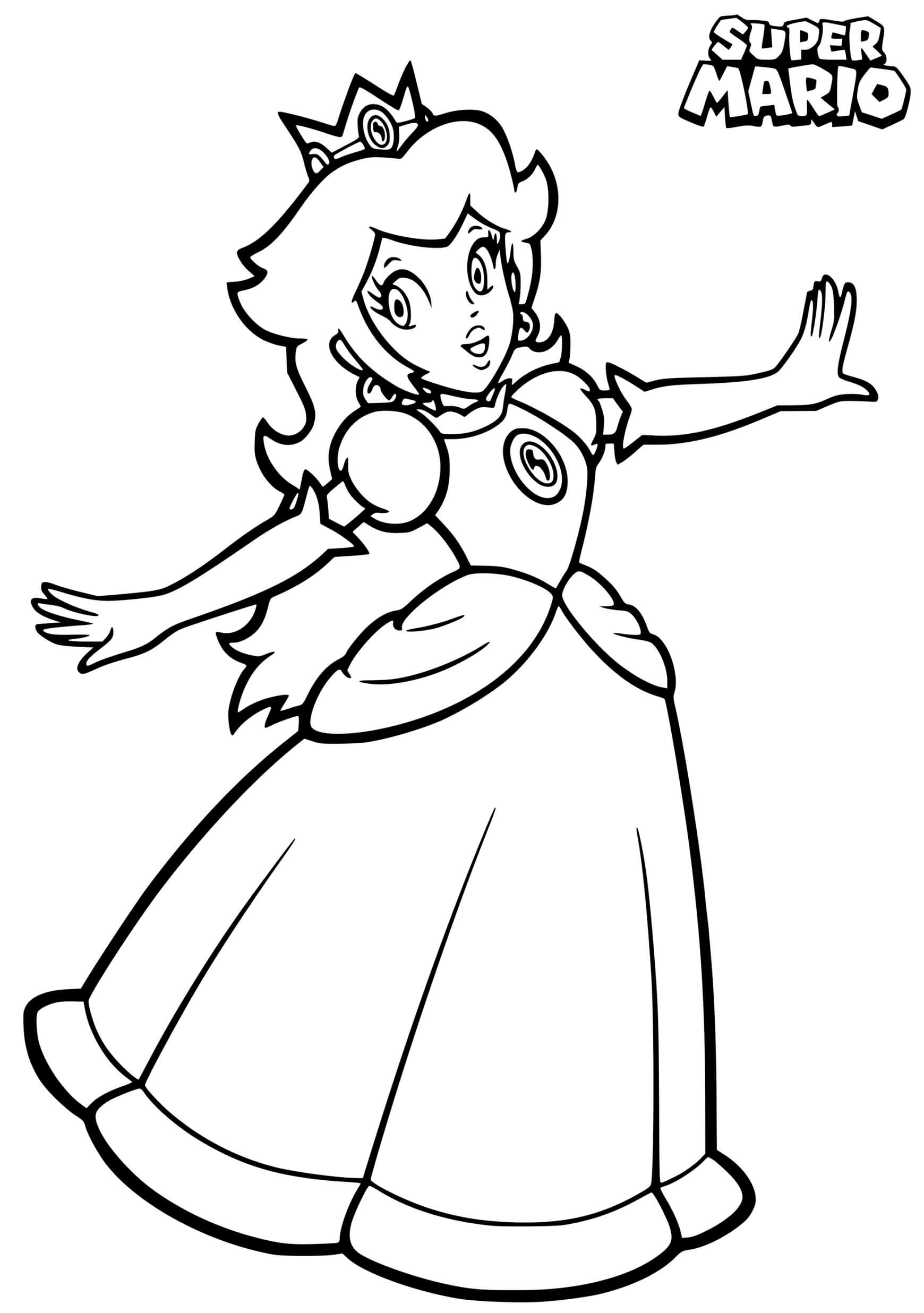 Coloriage Princesse Peach Heureuse Avec Un Sourire - Mario à imprimer