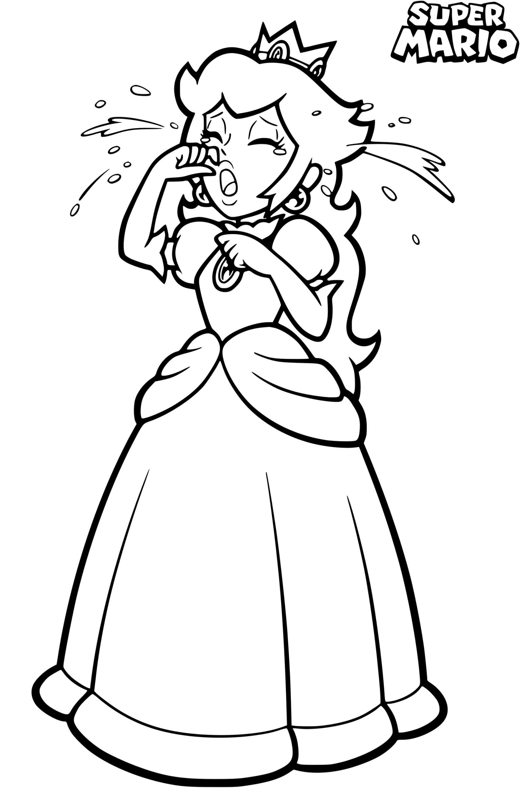 Coloriage Princesse Peach Pleure Super Mario Bros - Mario à imprimer