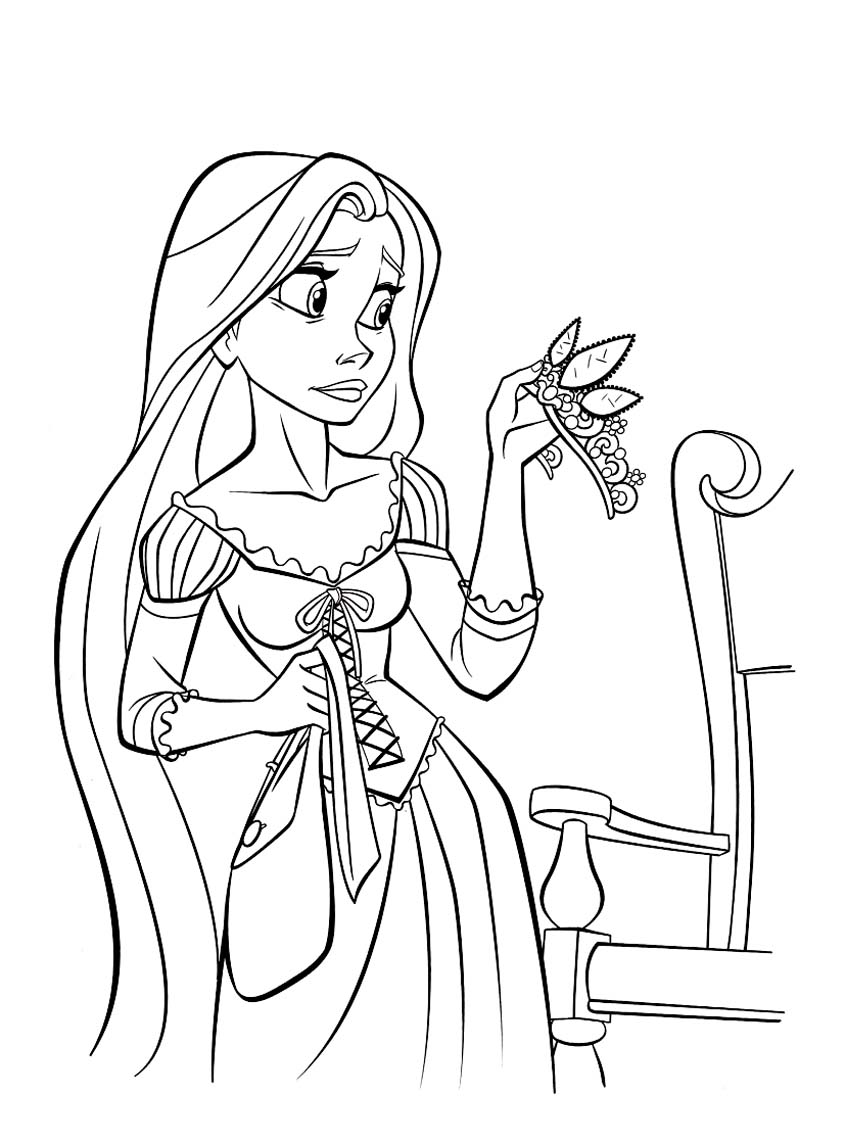 Coloriage Princesse Raiponce Est Inquiete - Raiponce à imprimer