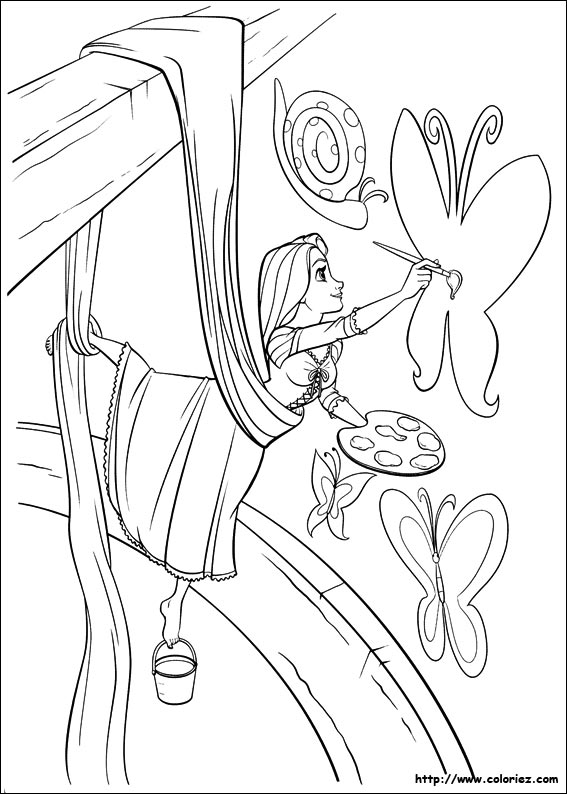 Coloriage Princesse Raiponce Peinture - Raiponce à imprimer