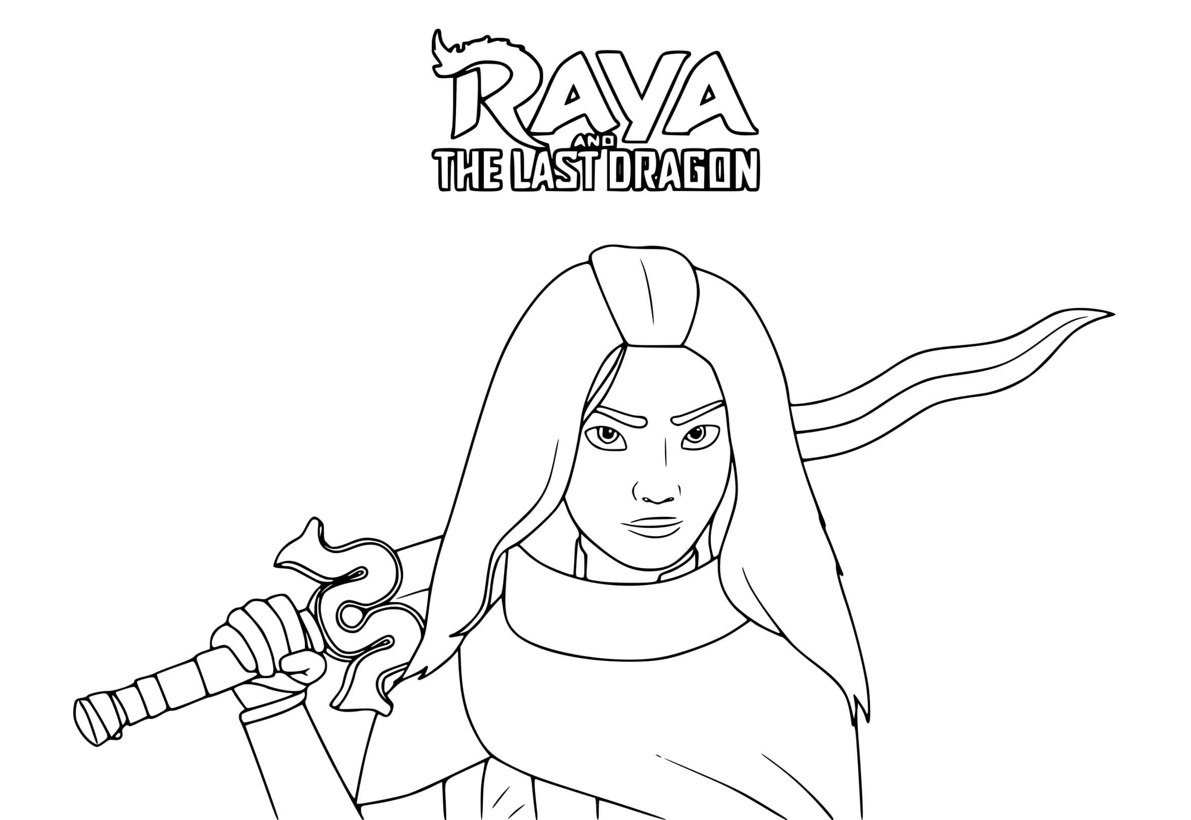 Coloriage Princesse Raya Et Son Épée - Raya et le Dernier Dragon à imprimer