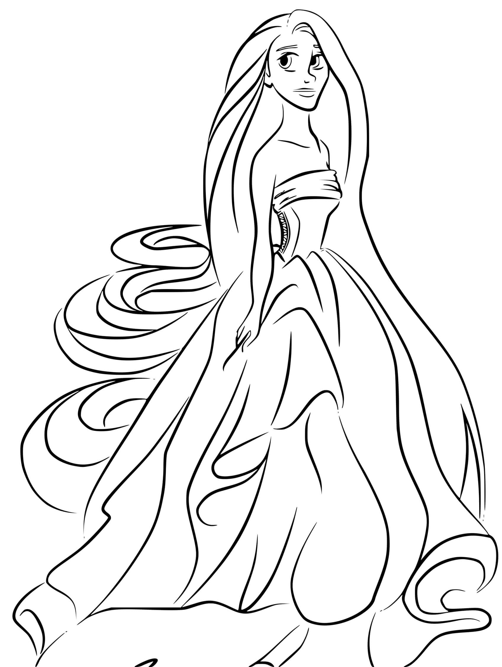 Coloriage Princesse Se Prepare Pour Le Bal Avec Sa Nouvelle Coiffure - Raiponce à imprimer