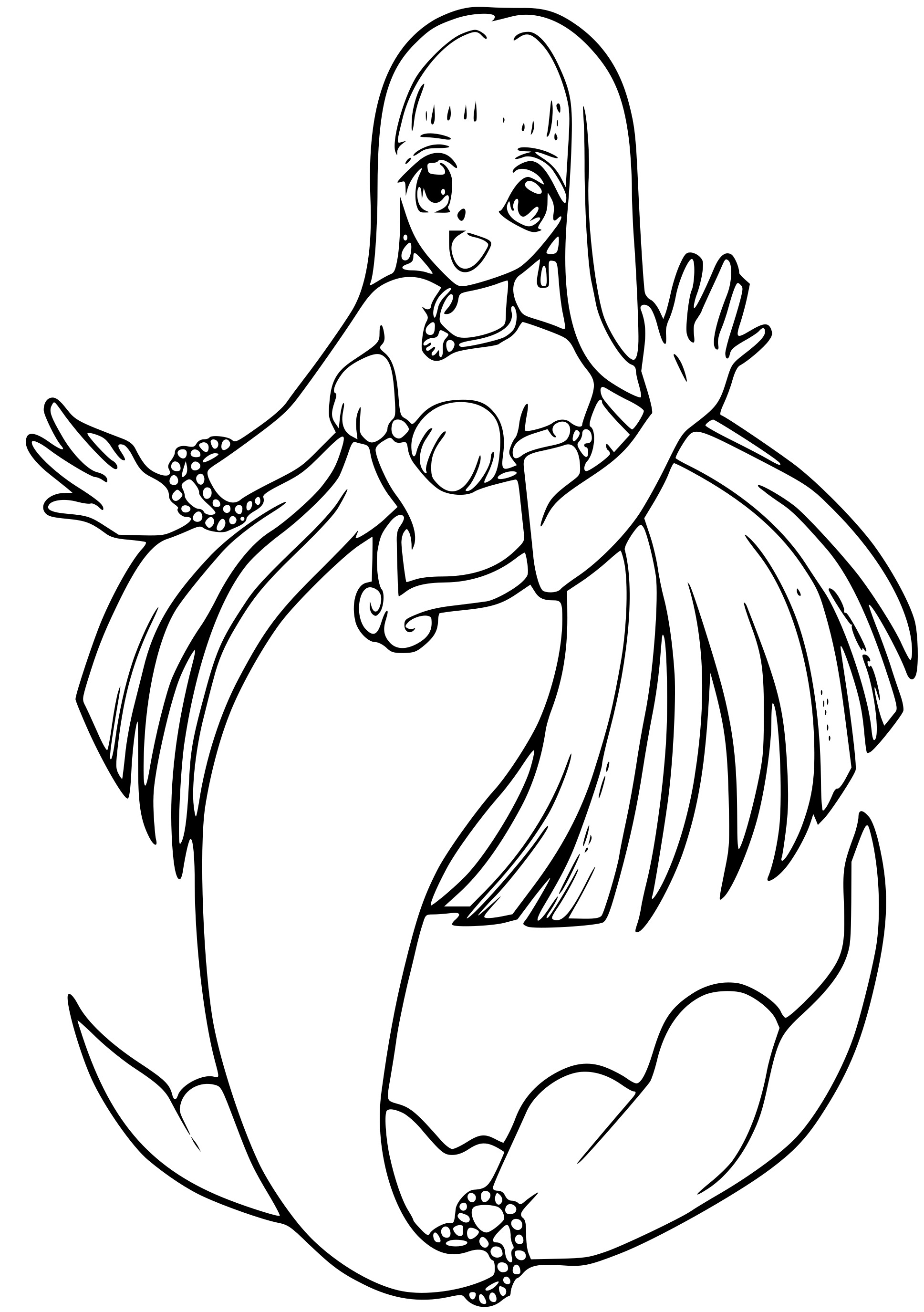 Coloriage Princesse Sirène Manga Anime - Barbie sirène à imprimer