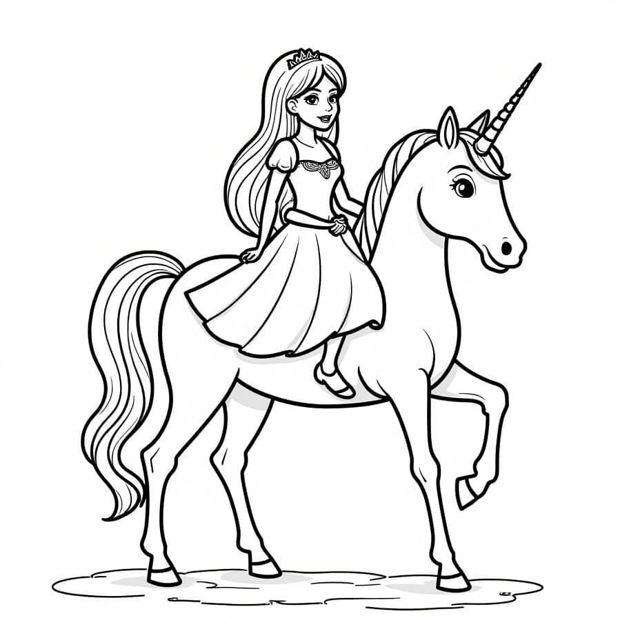 Coloriage Princesse Sur Sa Licorne Magique - Princesse à imprimer