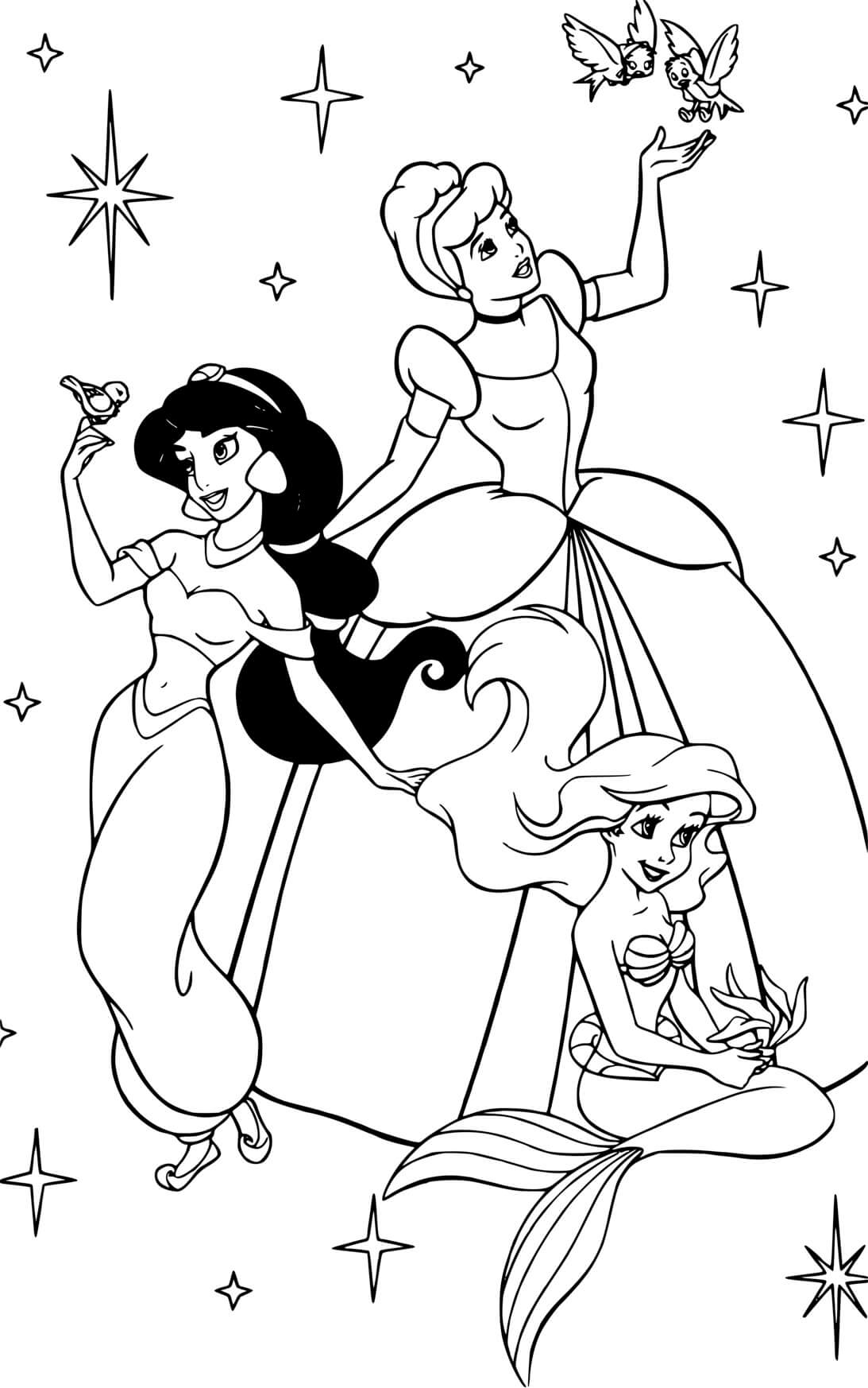 Coloriage Princesses Disney Cendrillon Ariel Jasmine - Jasmine à imprimer
