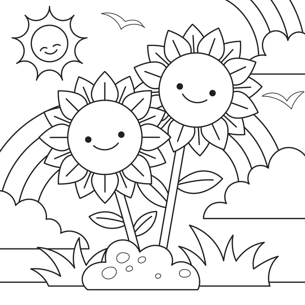 Coloriage Printemps Facile Maternelle Kawaii - Printemps à imprimer