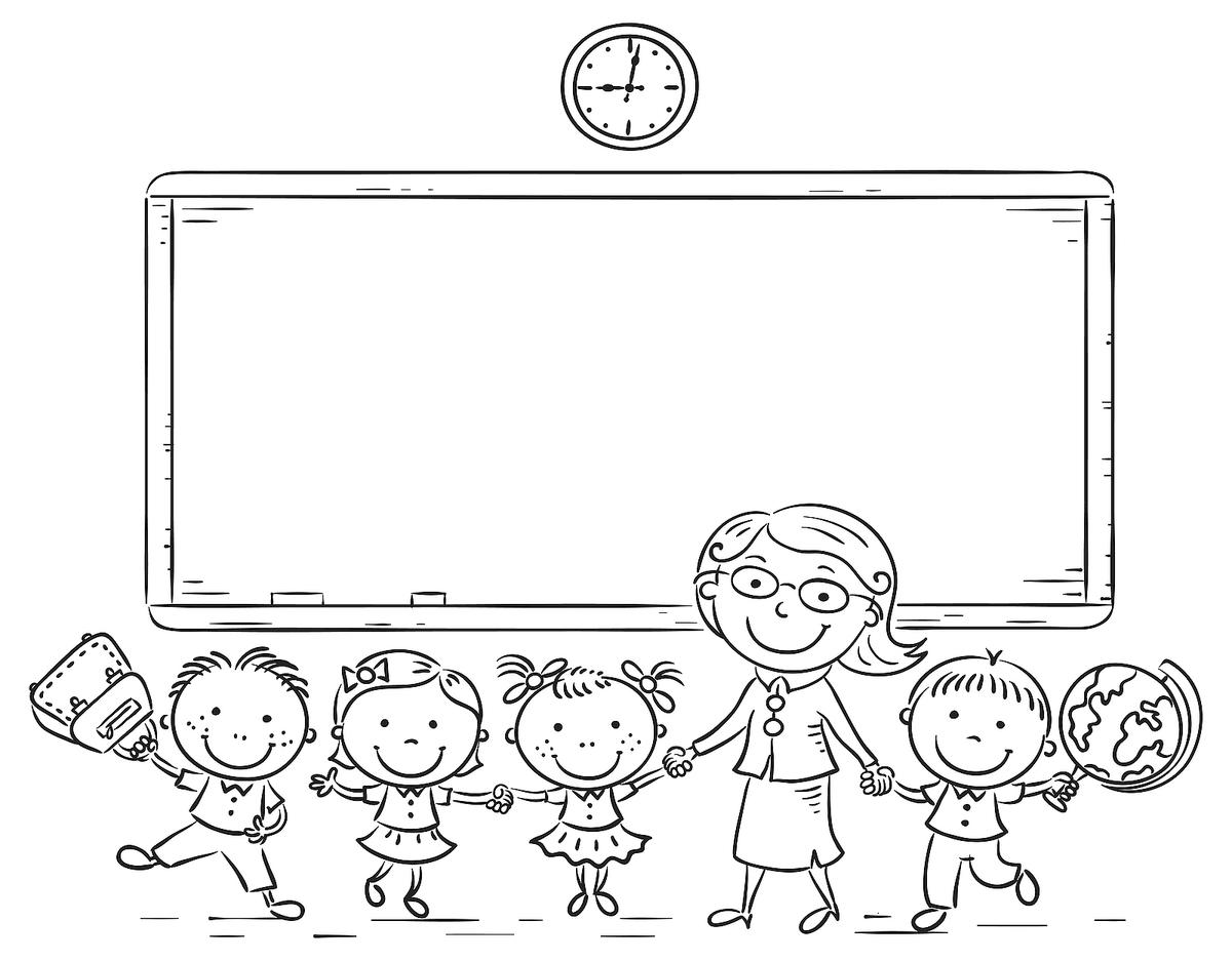 Coloriage Professeur Et Ses Élèves École Rentrée Scolaire - Rentrée scolaire à imprimer