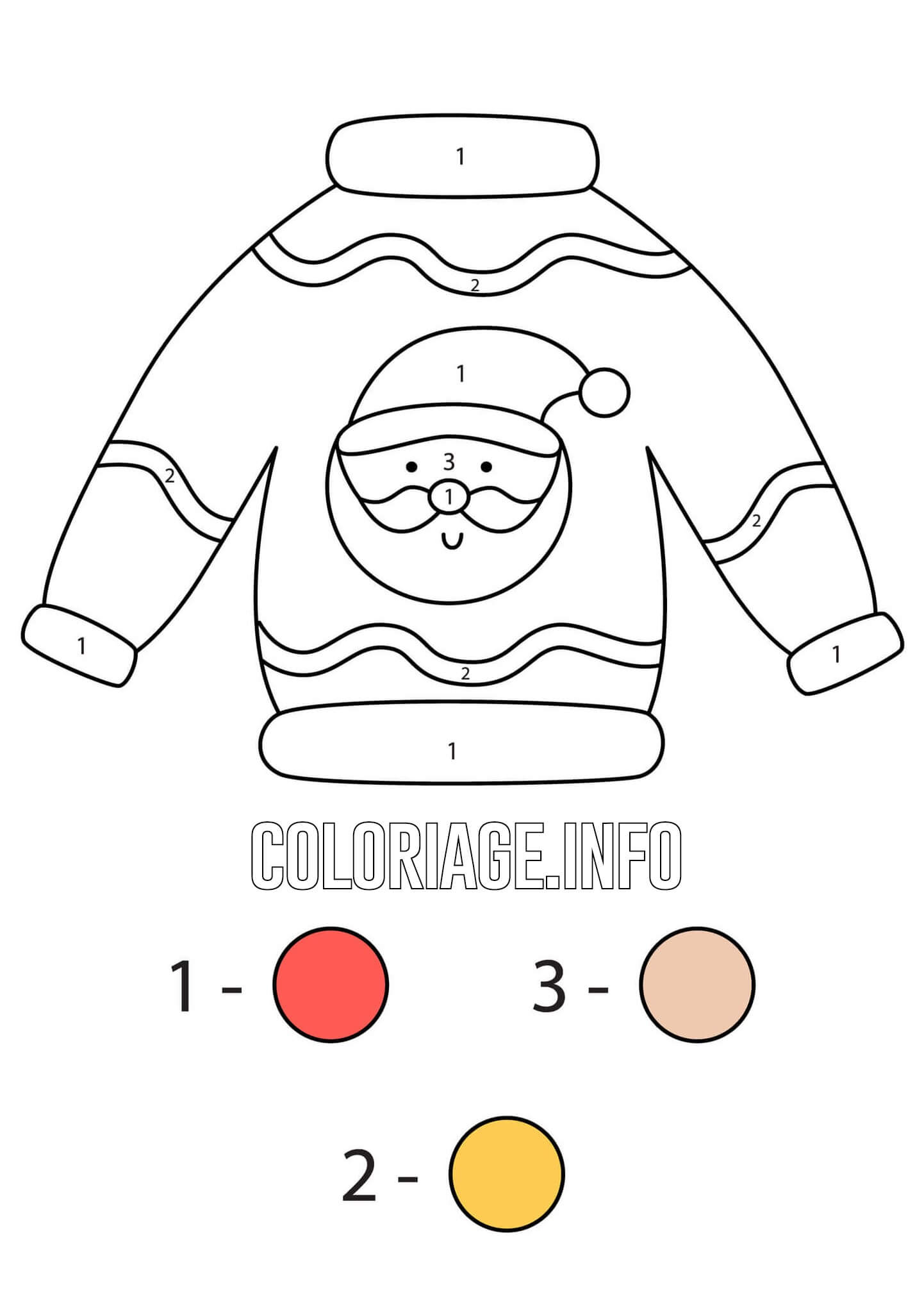 Coloriage Pull Avec Dessin Du Père Noël Magique Noël Facile - Magique noel à imprimer