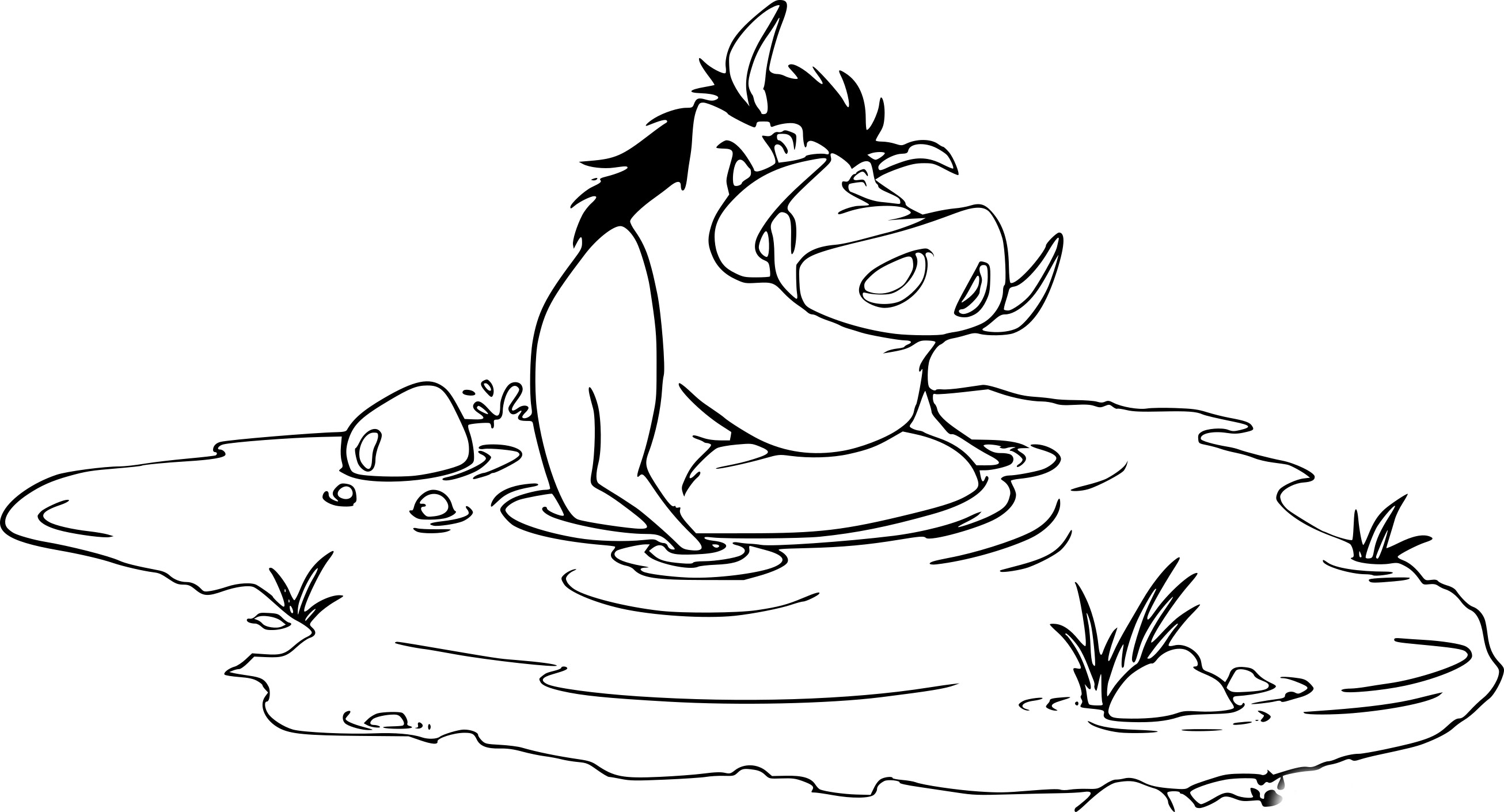 Coloriage Pumba Prend Son Bain - Roi lion à imprimer