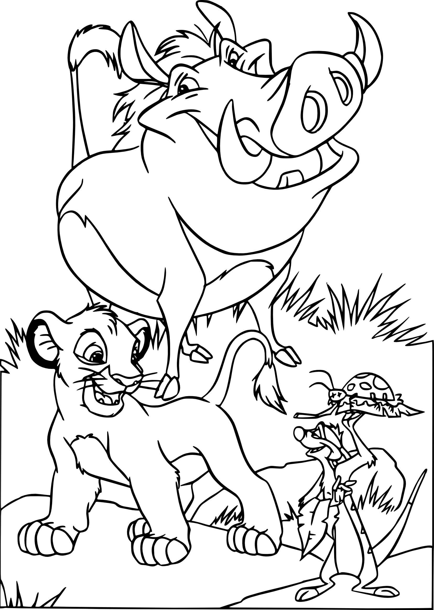 Coloriage Simba Timon Pumba dans le Roi Lion 3 - Roi lion à imprimer