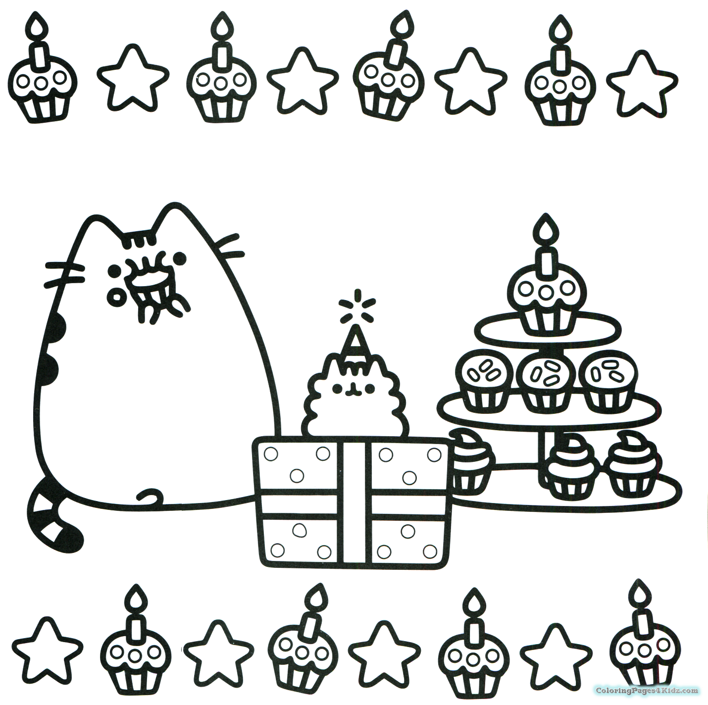 Coloriage Pusheen Cupcake Party Anniversaire Fête - Pusheen à imprimer