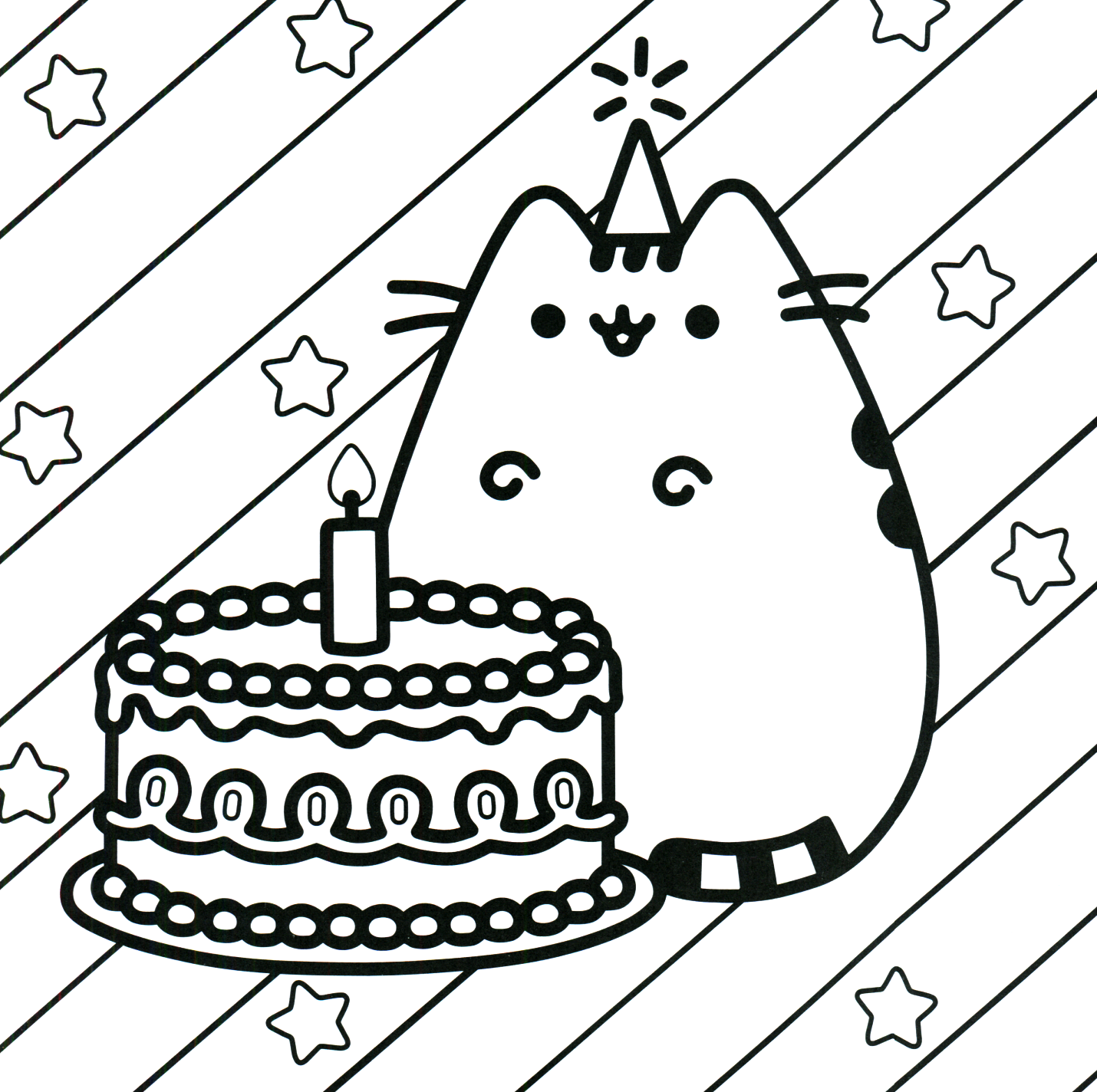 Coloriage Pusheen Célèbre son Anniversaire - Pusheen à imprimer