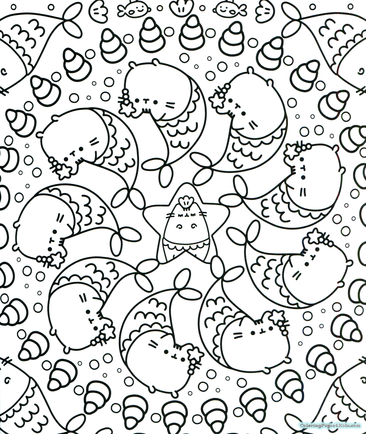 Coloriage Pusheen Mermaid Mandala Adulte - Pusheen à imprimer
