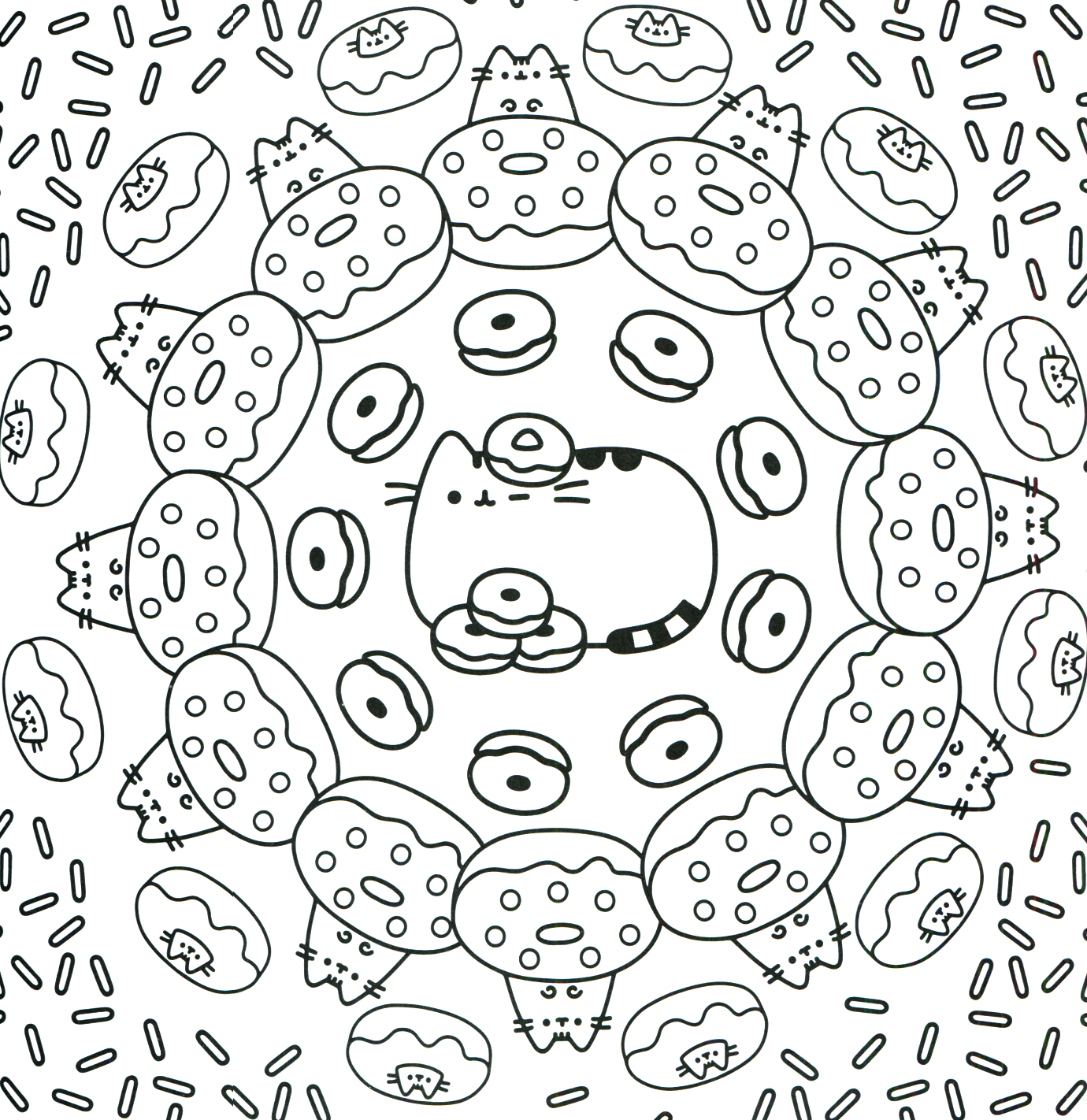 Coloriage Pusheen Motif Gourmand Beignets - Pusheen à imprimer