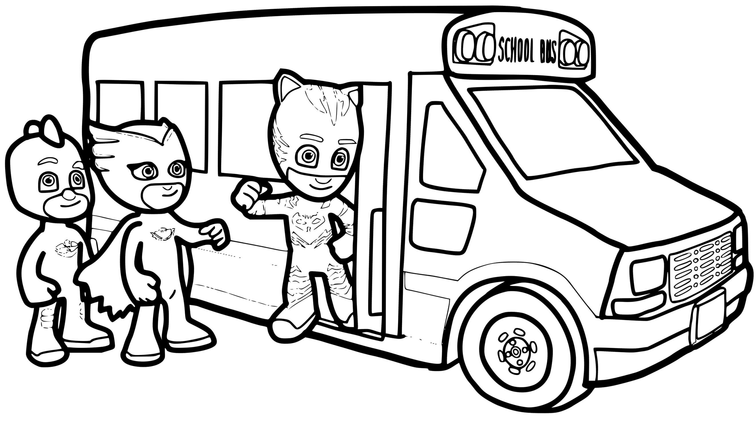 Coloriage Pyjamasques Autobus Scolaire - Pyjamasques à imprimer