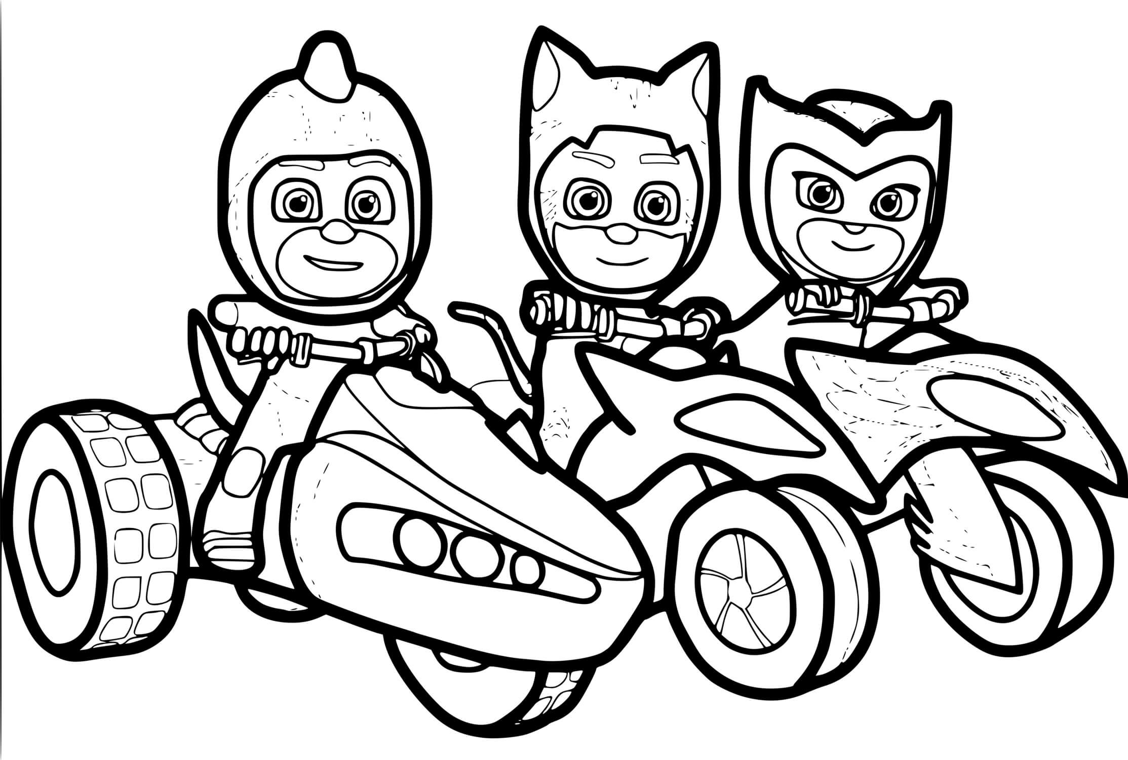 Coloriage Pyjamasques En Moto 4x4 - Pyjamasques à imprimer