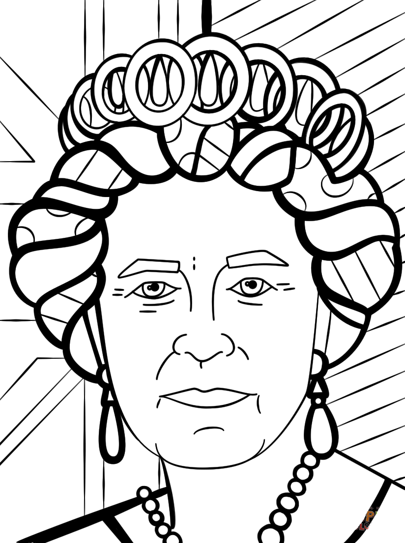 Coloriage Queen Elizabeth By Romero Britto - Romero britto à imprimer