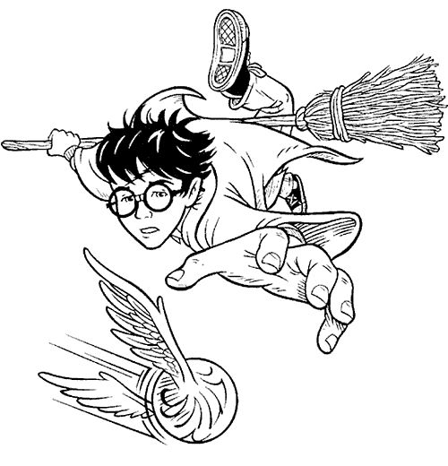 Coloriage Quidditch Harry Balai Magique Volant - Harry potter à imprimer