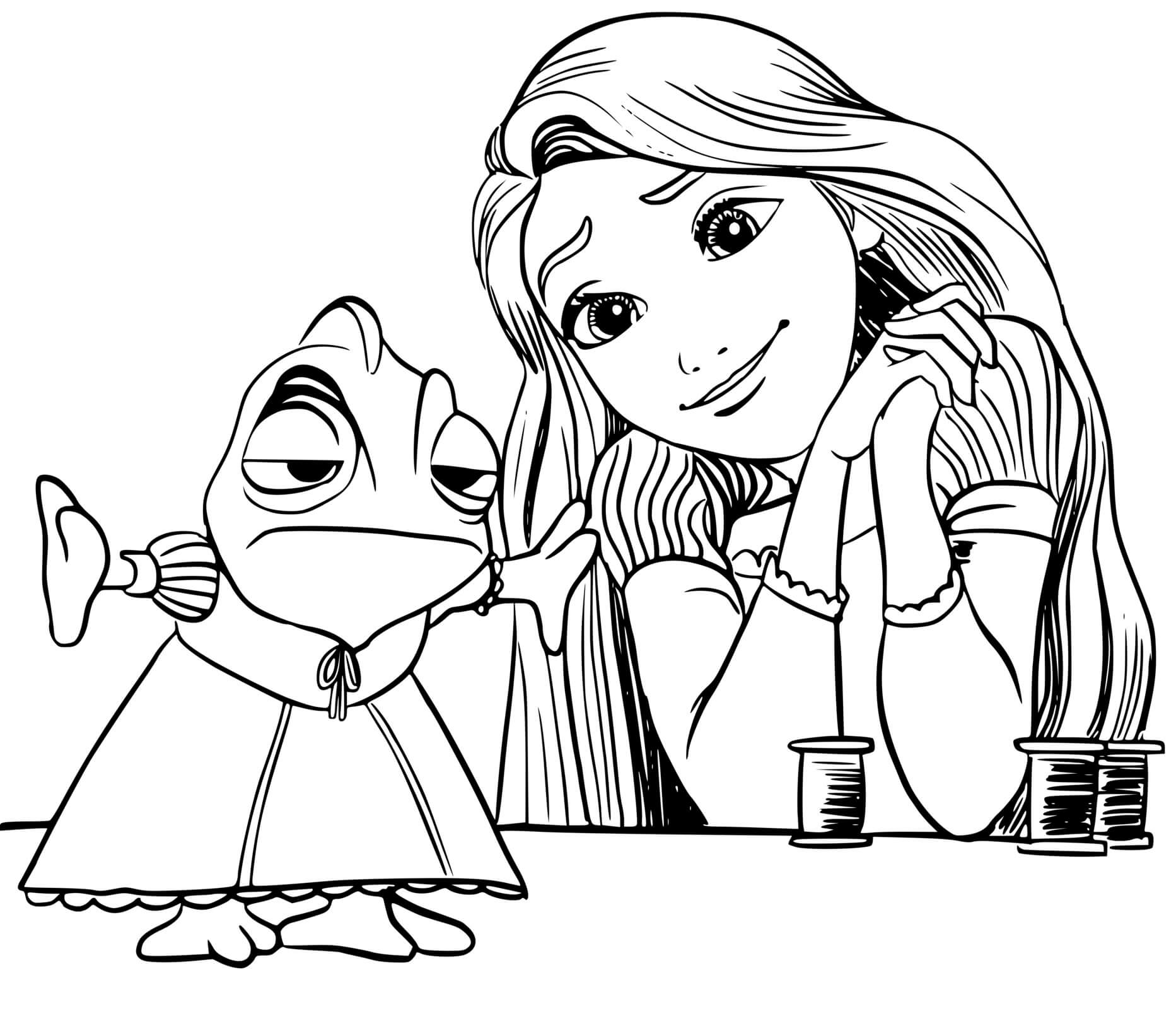 Coloriage Raiponce A Fabrique Une Robe Pour Pascal - Raiponce à imprimer