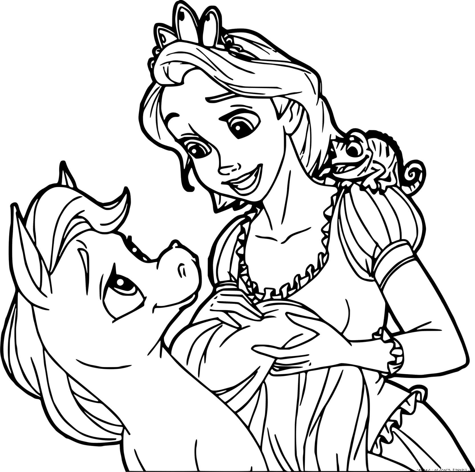 Coloriage Raiponce Adore Les Animaux - Raiponce à imprimer